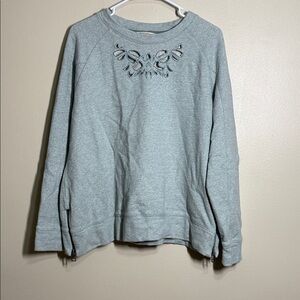 Soft Surroundings Pale Green Cut Out Pullover Split Hem Sweatshirt Size Petite L